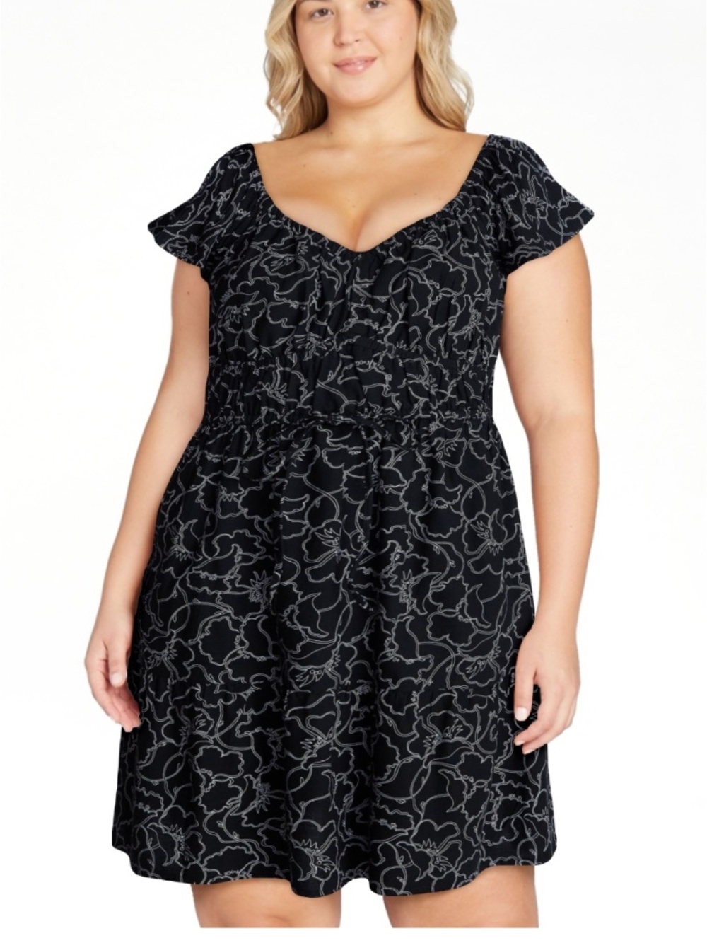 Time and Tru Women’s Black Printed Flutter Sleeve Mini Dress Size XL NWT